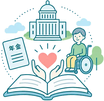 国の年金制度が生活を支える障害年金のイメージイラスト