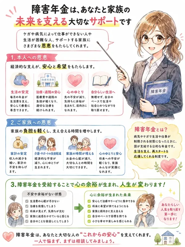 障害年金は、あなたと家族の未来を支えるサポートの図解