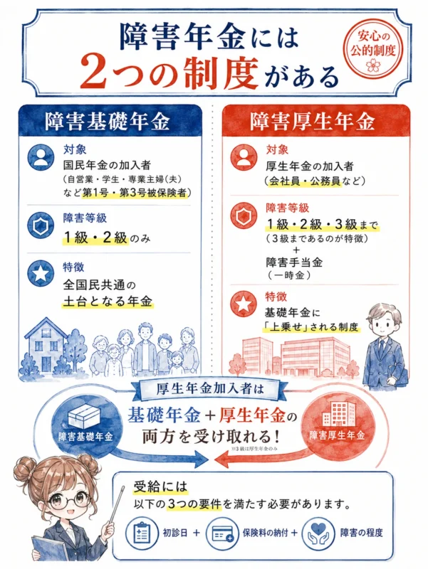 障害年金には、2つの精度がある。 の図解